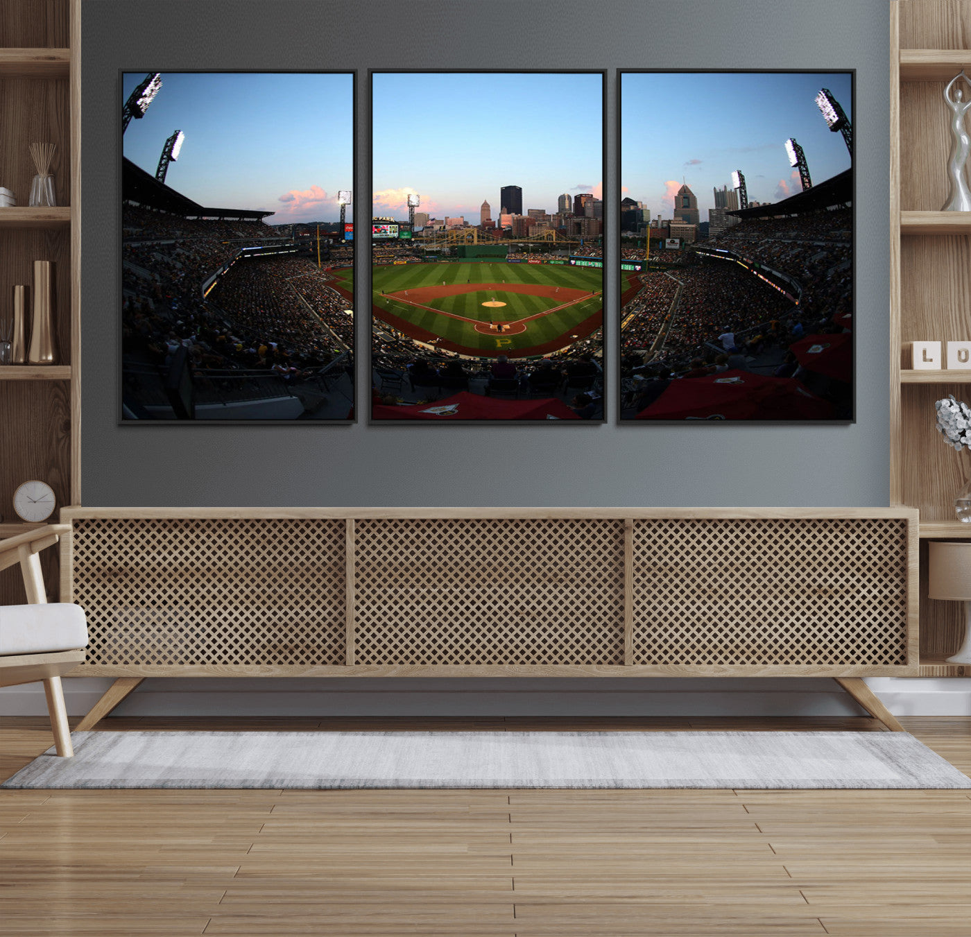 67670-MGV-CV-36X24-PNC Park Stadium Wall Art Canvas Print, Framed Pittsburgh Pirates Stadium Art Picture Print, PNC Park Field Perfect Sport Room
