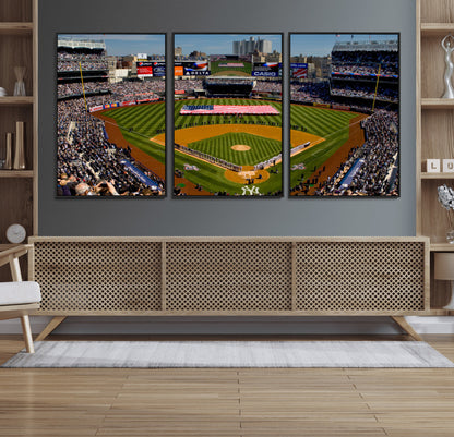 20879-MGV-FC-60X30-3P_Black-Yankee Stadium Wall Art Canvas Print, Framed New York Stadium Art Picture Print, Yankee Field Perfect Sport Room Decor Artwork