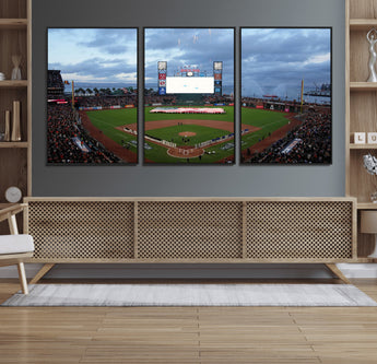 44631-MGV-CV-36X24-Oracle Park Stadium Wall Art Canvas Print, Framed San Francisco Giants Art Picture Print, Giants Stadium Field Perfect Sports Room