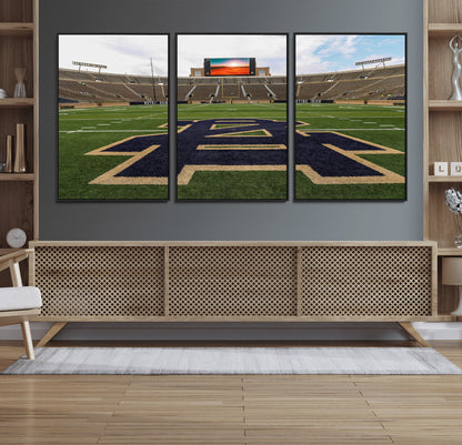 52835-MGV-FC-60X30-3P_Black-Notre Dame Stadium Wall Art Canvas Print, Framed Indiana Stadium Art Picture Print, Notre Dame Field Perfect Sport Room Decor