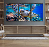 12683-MGV-CV-36X24-Sea Turtle Wall Art – Graceful Ocean Canvas Print with Coral Reef and Tropical Fish, Coastal Marine Life Decor for Beach House,