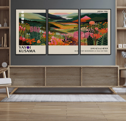 75719-MGV-FC-60X30-3P_Black-Botanical Mountain Valley Wall Art – Panoramic Nature Canvas Print, Vibrant Floral Field Artwork for Living Room, Bedroom, Office,