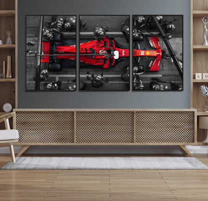 99356-MGV-FC-60X30-3P_Black-Ferrari Pit Stop Wall Art – Formula 1 Racing Car Canvas Print, Red Speed Machine Motorsport Decor for Office, Garage, Man Cave or