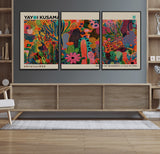 40791-MGV-FC-60X30-3P_Black-Kusama Inspired Wall Art – Vibrant Abstract Floral Jungle Canvas Print, Bold Pop Art Botanical Decor for Living Room, Bedroom, or