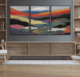 32131-MGV-FC-60X30-3P_Black-Japanese Mount Fuji Wall Art – Abstract Landscape Canvas Print with Swirling Sky & River, Modern Minimalist Asian Inspired Poster