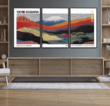 14839-MGV-FC-60X30-3P_Black-Yayoi Kusama Wall Art – Panoramic Mountain & River Canvas Print, Modern Abstract Japanese Landscape Decor for Living Room or