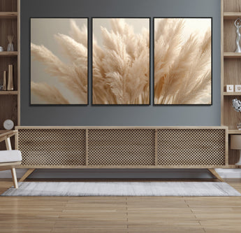 50300-MGV-CV-36X24-Pampas Grass Wall Art Canvas Print, Framed Minimalist Pampas Grass Art Picture Print, Beige Pampas Grass Perfect Minimalist Boho