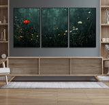 26218-MGV-CV-36X24-Wildflower Wall Art – Dark Botanical Floral Canvas Print, Modern Nature Painting Poster with Daisy Poppy Yellow Flowers for Living