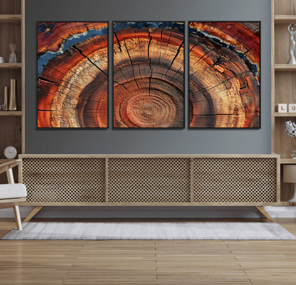 28555-MGV-CV-36X24-Tree Ring Wall Art – Rustic Wood Grain Canvas Print, Natural Texture Abstract Artwork Poster for Living Room, Bedroom, Office,