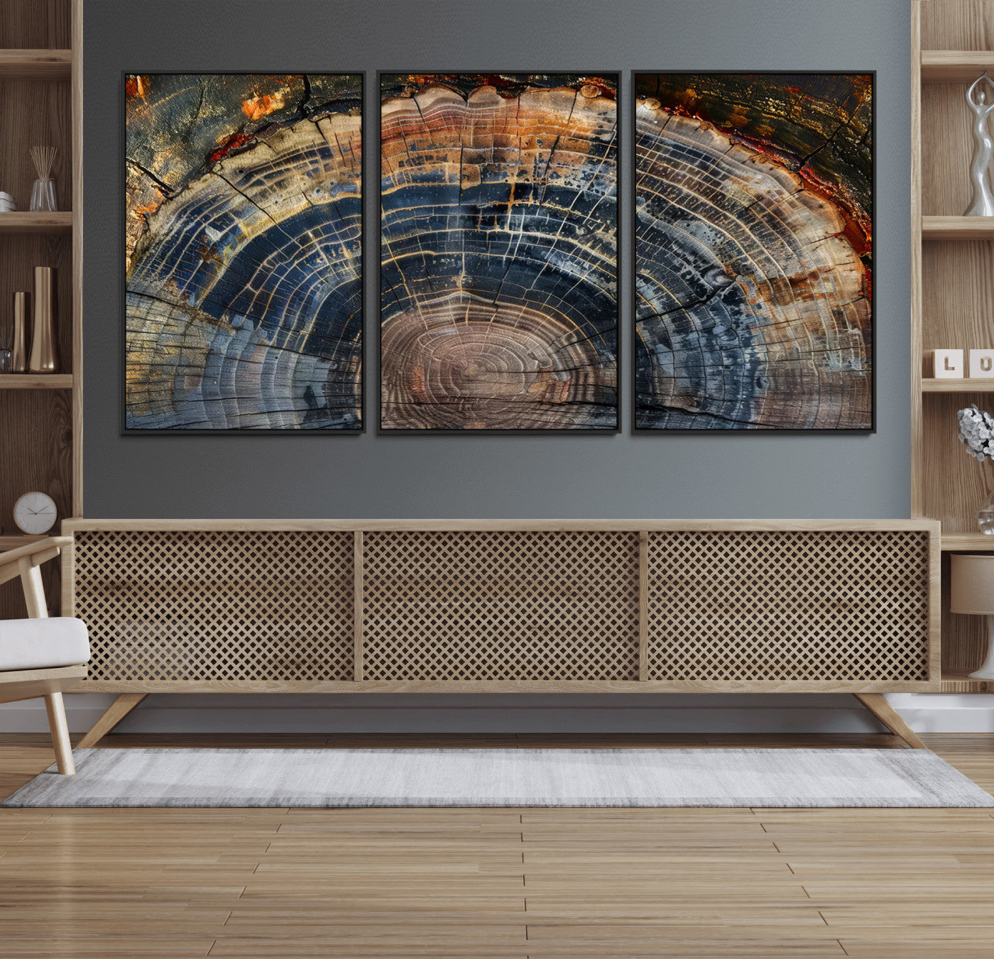 16193-MGV-CV-36X24-Tree Ring Wall Art – Abstract Wood Grain Canvas Print, Rustic Nature Texture Artwork Poster for Living Room, Bedroom, Office,