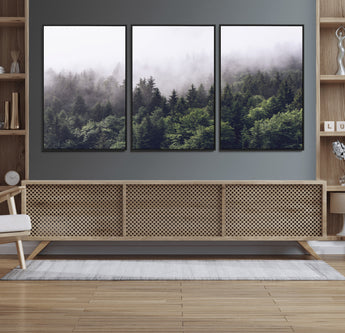 42578900-MGV-CV-36X24-Misty Forest Wall Art – Serene Mountain Pine Tree Canvas Print, Nature Landscape Decor for Bedroom, Living Room, Office or Rustic