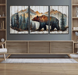 55777-MGV-CV-36X24-Rustic Bear Wall Art Canvas Print, Framed Mountain and Forest Art Picture Print, Wooden Bear Perfect Rustic Lodge Decor Artwork
