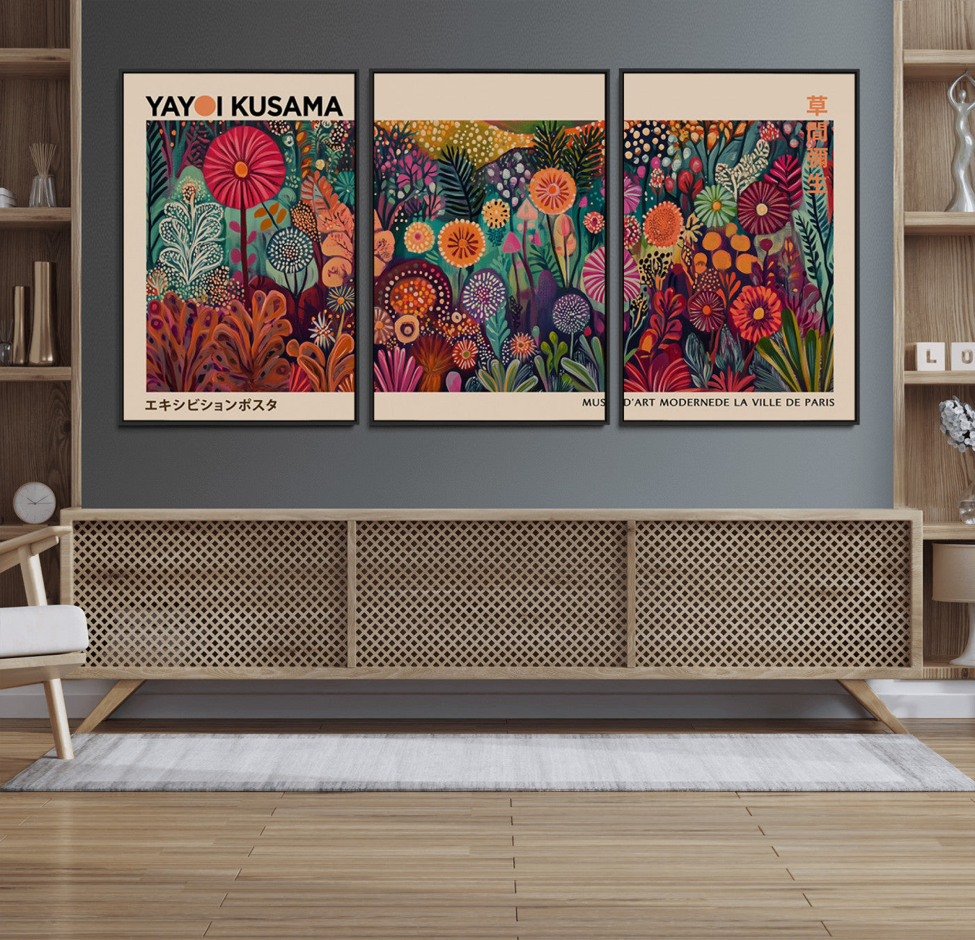 51280-MGV-CV-36X24-Abstract Yayoi Kusama Wall Art Canvas Print, Framed Japanese Wabi Sabi Art Picture Print, Yayoi Kusama Perfect Abstract Modern