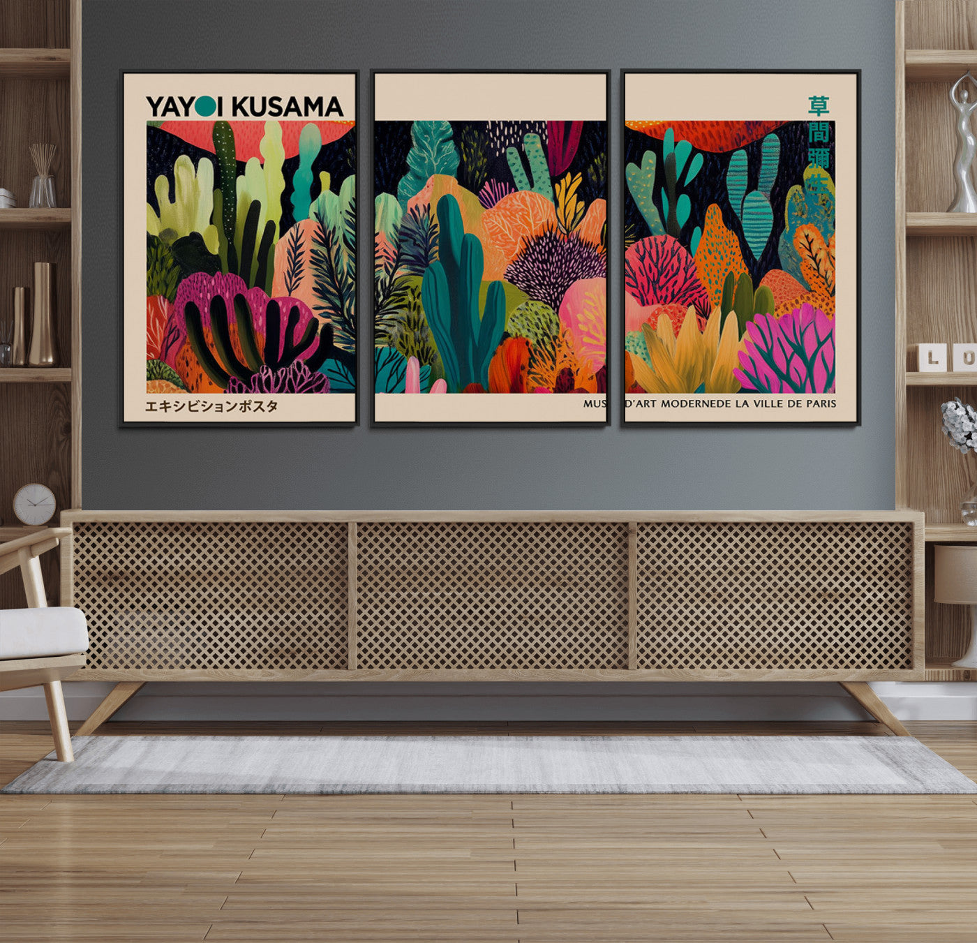 45711-MGV-CV-36X24-Yayoi Kusama Wall Art Canvas Print, Framed Abstract Yayoi Kusama Art Picture Print, Japanese Wabi Sabi Perfect Modern Abstract