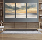 45544-MGV-FC-60X30-3P_Black-Ocean Sunset Wall Art – Serene Seascape Canvas Print with Golden Sky and Calm Water, Coastal Beach Artwork for Living Room,