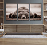 20611-MGV-FC-60X30-3P_Black-Grizzly Bear Wall Art – Majestic Wildlife Sepia Canvas Print, Rustic Nature Animal Artwork for Cabin, Lodge, Living Room, Bedroom,