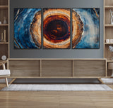 30457-MGV-FC-60X30-3P_Black-Tree Ring Abstract Wall Art – Blue and Brown Wood Grain Canvas Print, Modern Nature Inspired Painting for Rustic Living Room,
