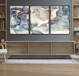 51497-MGV-FC-60X30-3P_Black-Abstract Blue and Gold Wall Art – Modern Fluid Ink Style Canvas Print, Elegant Contemporary Decor for Living Room, Office
