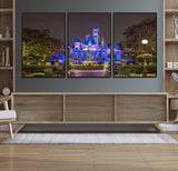 63560-MGV-FC-60X30-3P_Black-Fairy Tale Castle Wall Art – Magical Night Scene Canvas Print with Lights and Gardens, Fantasy Architecture Artwork for Living