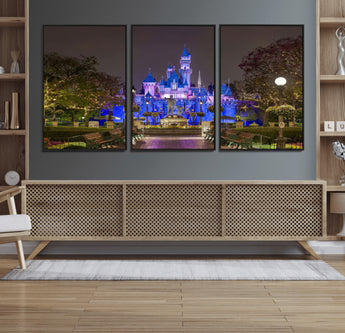 63560-MGV-FC-60X30-3P_Black-Fairy Tale Castle Wall Art – Magical Night Scene Canvas Print with Lights and Gardens, Fantasy Architecture Artwork for Living