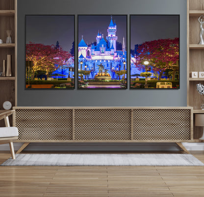 66710-MGV-CV-36X24-Enchanted Castle Wall Art – Magical Night Scene Canvas Print with Glowing Lights, Fantasy Architecture Artwork for Living Room,
