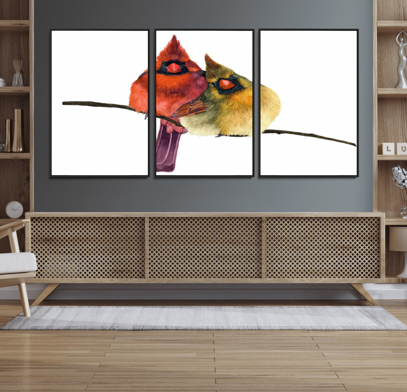 67752-MGV-FC-60X30-3P_Black-Cardinal Couple Wall Art – Male and Female Cardinal Canvas Print, Romantic Bird Artwork for Nature Lovers, Living Room, Bedroom,