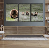 40555-MGV-CV-36X24-Bear Family Wall Art – Wildlife Canvas Print of Mother Bear with Four Cubs in Nature, Rustic Animal Artwork for Living Room,