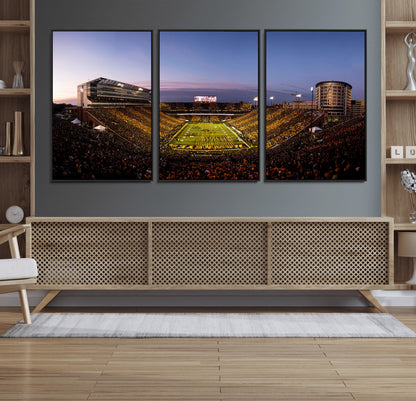 82557-MGV-FC-60X30-3P_Black-College Football Stadium Wall Art – Panoramic Sunset Canvas Print with Marching Band and Game Day Crowd, Sports Artwork for Man
