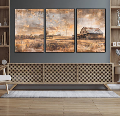 FARM2-MGV-FC-60X30-3P_Black-Rustic Farmhouse Wall Art Canvas Print, Framed Old Barn Art Picture Print, Southwestern Farmhouse Perfect Rustic Decor Artwork