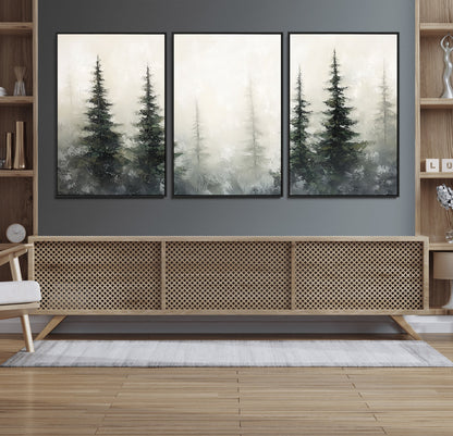33241-MGV-CV-36X24-Misty Forest Wall Art Canvas Print, Framed Foggy Pines Art Picture Print, Forest Haze Perfect Rustic Minimalist Decor Artwork