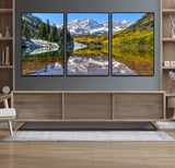 87724099-MGV-FC-60X30-3P_Black-Maroon Bells Wall Art Canvas Print, Framed Snowy Mountains Art Picture Print, Pine Forest Perfect Vibrant Alpine Decor Artwork