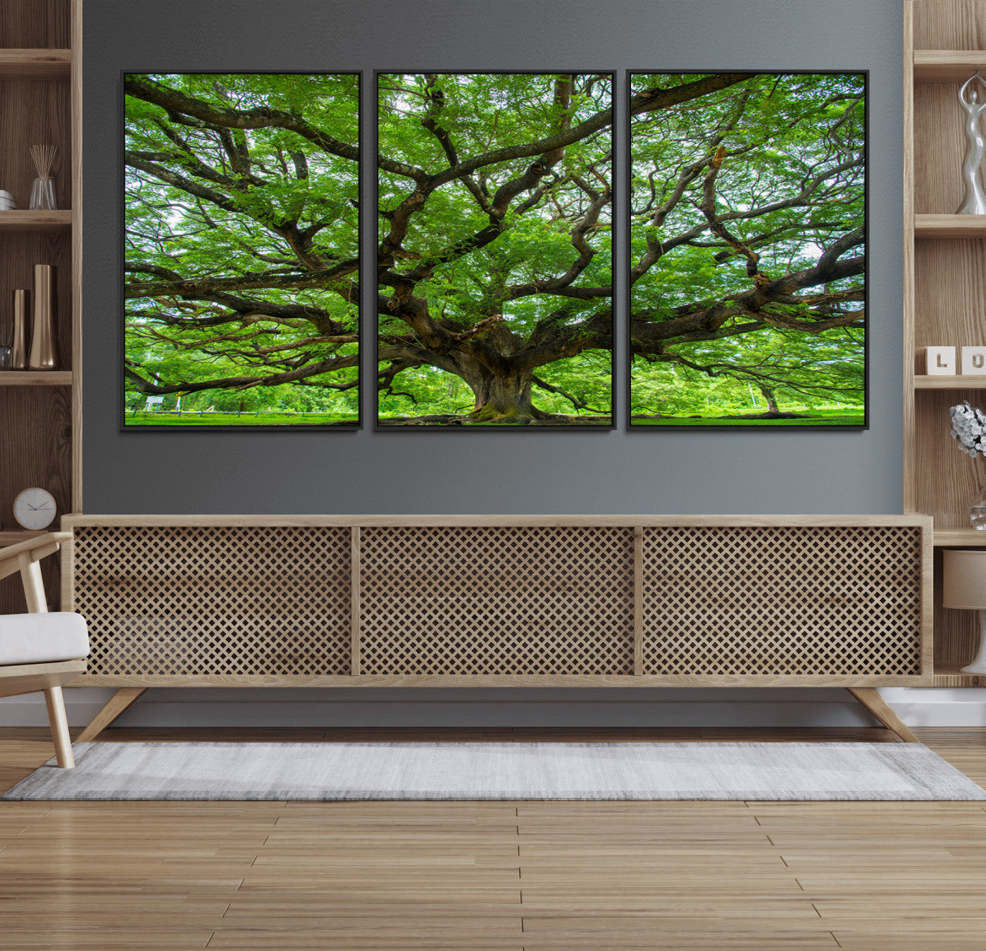 49375306-MGV-FC-60X30-3P_Black-Ancient Tree Wall Art Canvas Print, Framed Sprawling Branches Art Picture Print, Gnarling Tree Perfect Earthy Natural Decor