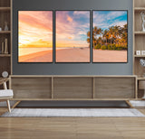 41542880-MGV-FC-60X30-3P_Black-Tropical Beach Wall Art Canvas Print, Framed Palm Trees Art Picture Print, Sunset Shore Perfect Tropical Coastal Decor Artwork