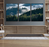 84598503-MGV-FC-60X30-3P_Black-Misty Forest Wall Art Canvas Print, Framed Pine Hills Art Picture Print, Moody Hills Perfect Moody Woodland Decor Artwork