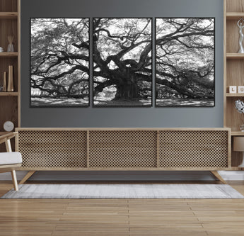 81655611-MGV-FC-60X30-3P_Black-Ancient Oak Wall Art Canvas Print, Framed Twisted Branches Art Picture Print, Gnarled Tree Perfect Moody Nature Decor Artwork