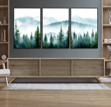 16716676-MGV-CV-36X24-Pine Forest Wall Art Canvas Print, Framed Misty Mountains Art Picture Print, Foggy Trees Perfect Moody Forest Decor Artwork