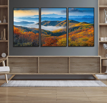 86772247-MGV-FC-60X30-3P_Black-Autumn Mountains Wall Art Canvas Print, Framed Fall Foliage Art Picture Print, Vibrant Hills Perfect Vibrant Nature Decor Artwork