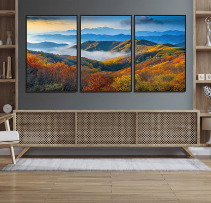 86772247-MGV-FC-60X30-3P_Black-Autumn Mountains Wall Art Canvas Print, Framed Fall Foliage Art Picture Print, Vibrant Hills Perfect Vibrant Nature Decor Artwork