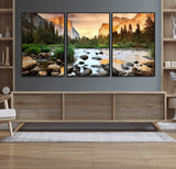 90956031-MGV-CV-36X24-Yosemite Valley Wall Art – Scenic Mountain River Landscape Canvas Print, Nature Photography for Living Room, Bedroom, Cabin,