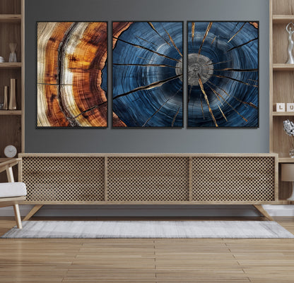 45268471-MGV-CV-36X24-Rustic Tree Ring Wall Art – Natural Wood Texture Canvas Print, Abstract Tree Stump Farmhouse Decor for Log Cabin, Wooden House or