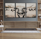 27497342-MGV-CV-36X24-Texas Longhorn Wall Art Canvas Print, Framed Speckled Cow Art Picture Print, Horned Cattle Perfect Rustic Western Decor Artwork