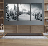 31156828-MGV-CV-36X24-Snowy Pines Wall Art Canvas Print, Framed Ski Lift Art Picture Print, Winter Forest Perfect Moody Lodge Decor Artwork