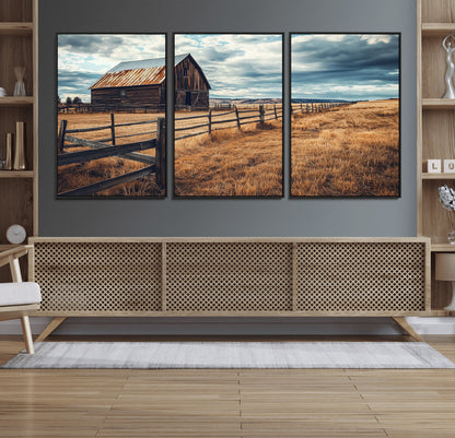 69356982-MGV-FC-60X30-3P_Black-Old Barn Wall Art Canvas Print, Framed Rustic Fence Art Picture Print, Wooden Farmhouse Perfect Rustic Farmhouse Decor Artwork