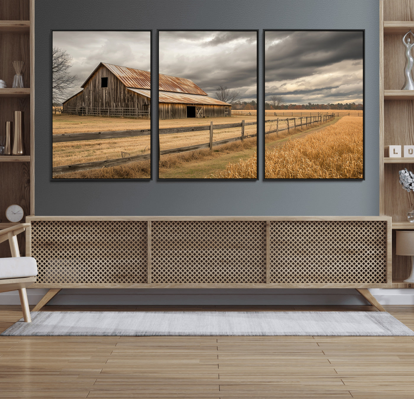 26821575-MGV-CV-36X24-Old Barn Wall Art Canvas Print, Framed Rustic Barn Art Picture Print, Moody Farm Perfect Rustic Farmhouse Decor Artwork