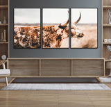 11528295-MGV-FC-60X30-3P_Black-Speckled Longhorn Wall Art Canvas Print, Framed Texas Cattle Art Picture Print, Horned Cow Perfect Rustic Western Decor Artwork