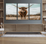39350715-MGV-FC-60X30-3P_Black-Texas Longhorn Wall Art Canvas Print, Framed Longhorn Cow Art Picture Print, Western Cattle Perfect Rustic Western Decor Artwork