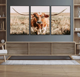 54986862-MGV-CV-36X24-Majestic Longhorn Wall Art – Canvas Print of Graceful Strength & Bold Spirit, Wild Plains Beauty Nature Inspired Rustic Decor for