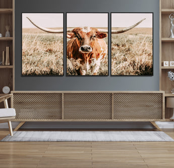 54986862-MGV-CV-36X24-Majestic Longhorn Wall Art – Canvas Print of Graceful Strength & Bold Spirit, Wild Plains Beauty Nature Inspired Rustic Decor for