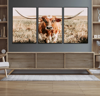 54986862-MGV-CV-36X24-Majestic Longhorn Wall Art – Canvas Print of Graceful Strength & Bold Spirit, Wild Plains Beauty Nature Inspired Rustic Decor for