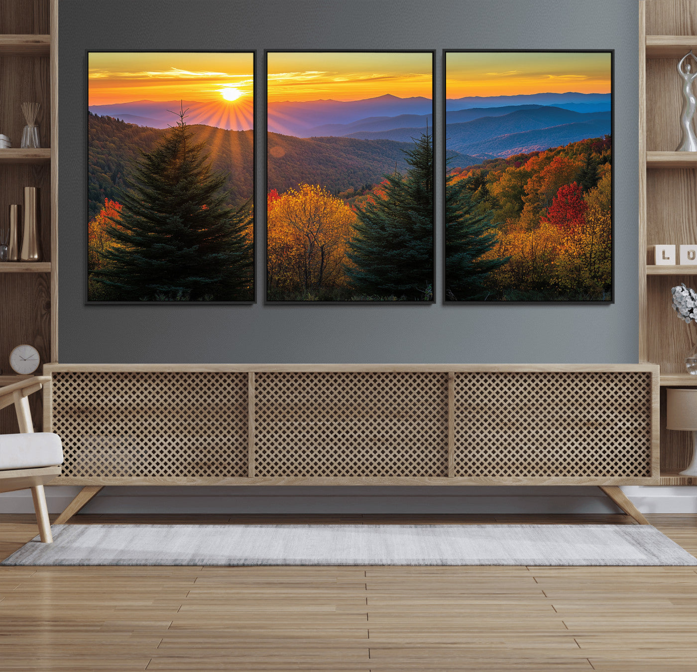 36964931-MGV-CV-36X24-Autumn Mountains Wall Art Canvas Print, Framed Sunset Glow Forest Art Picture Print, Golden Trees Perfect Vibrant Nature Decor